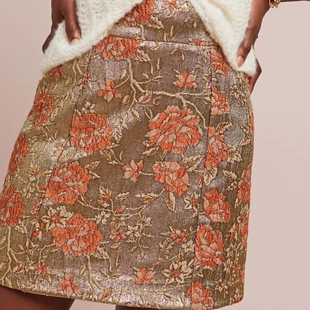 Maeve Gold Floral Brocade Mini Skirt